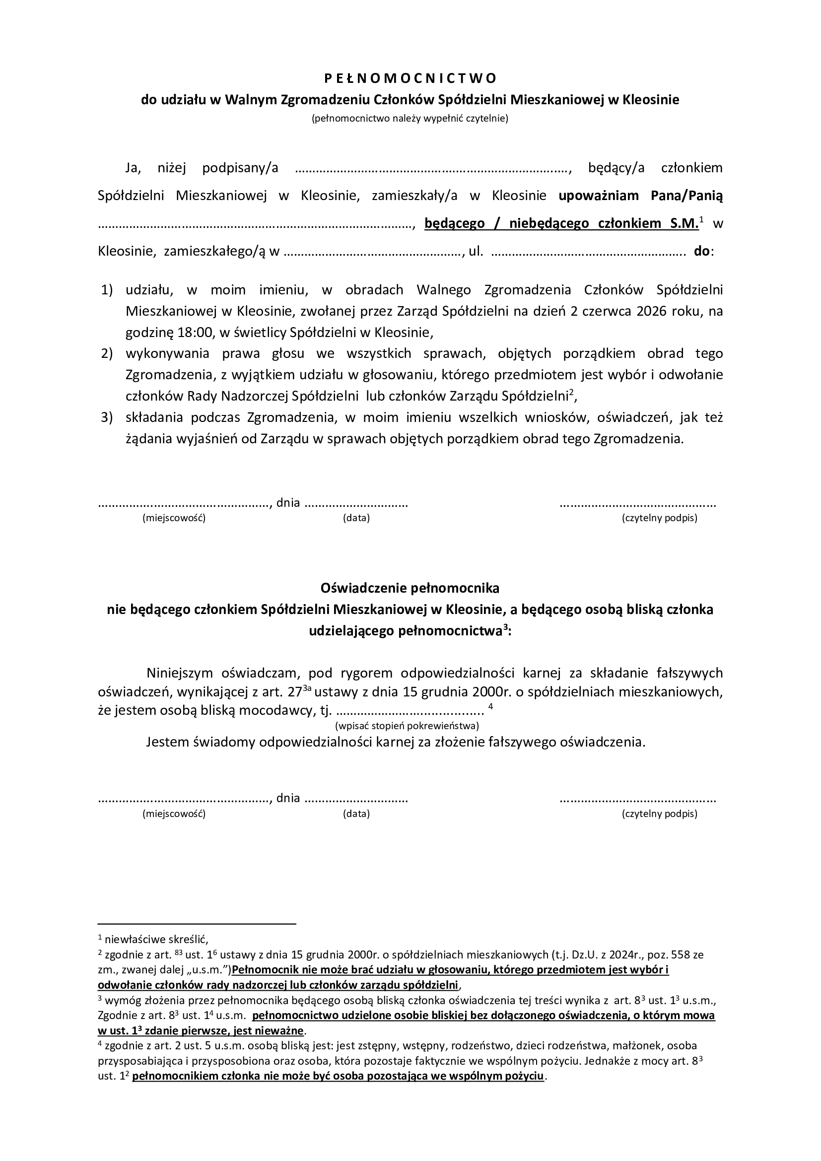 Pełnomocnictwo do udziału w Walnym Zgromadzeniu